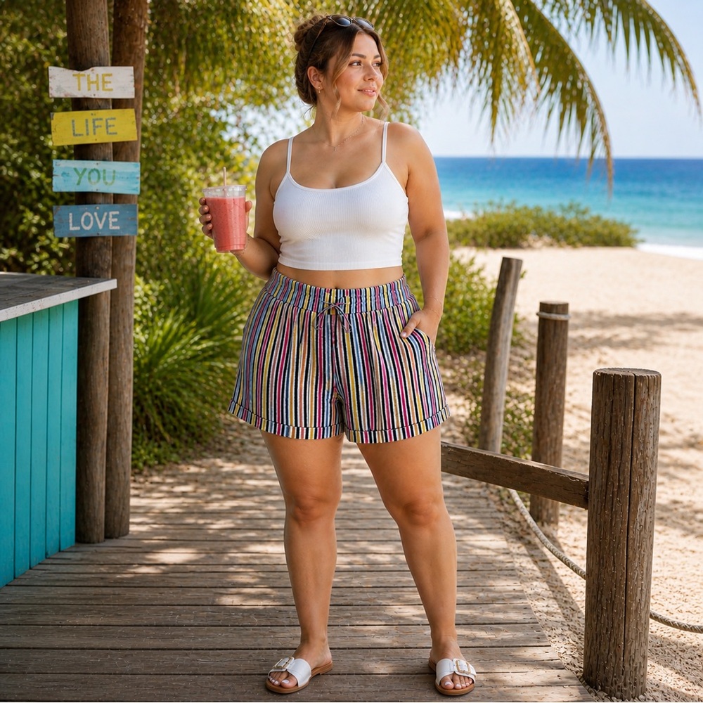 Ophelia Roe Striped Lounge Shorts XL NWT Elastic Waist Drawstring Summer Casual